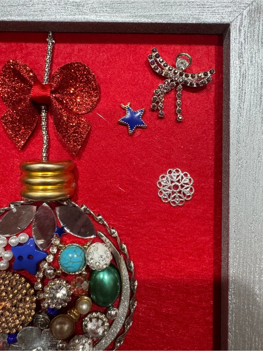 Handcrafted Holiday Ornament Shadowbox Wall Art - Red